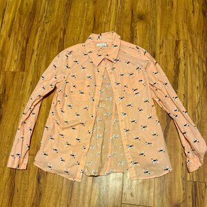 Red Camel Peach Button Down Shirt with Beagle Dog Print – Size M